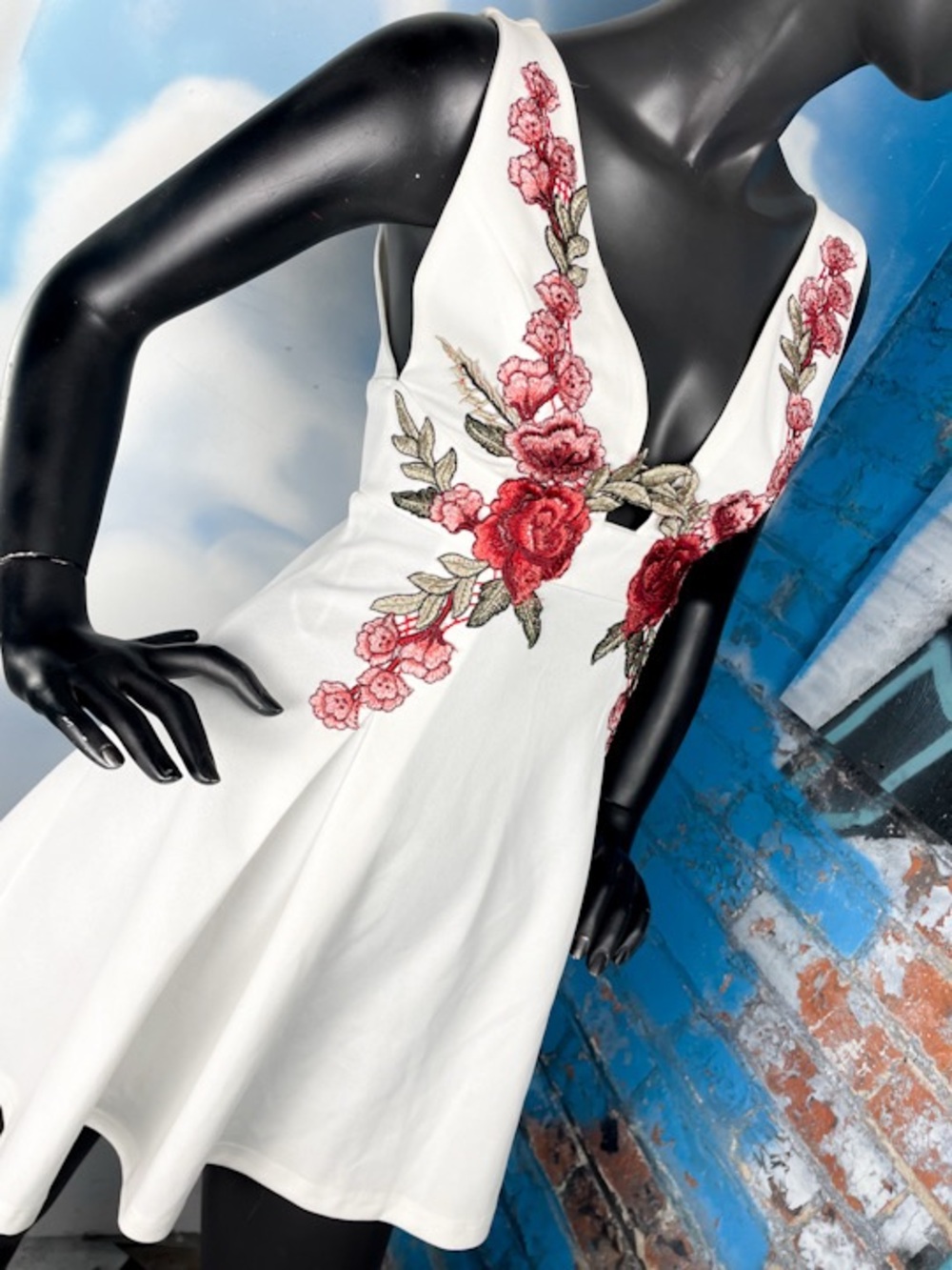 L’atiste embroidered roses fit and flare mini dress